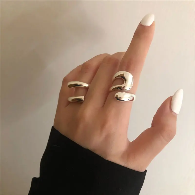 

INS Simple Fashion Jewelry Silver Plated Geometric Adjustable Finger Ring Irregular Curving Open Finger Rings