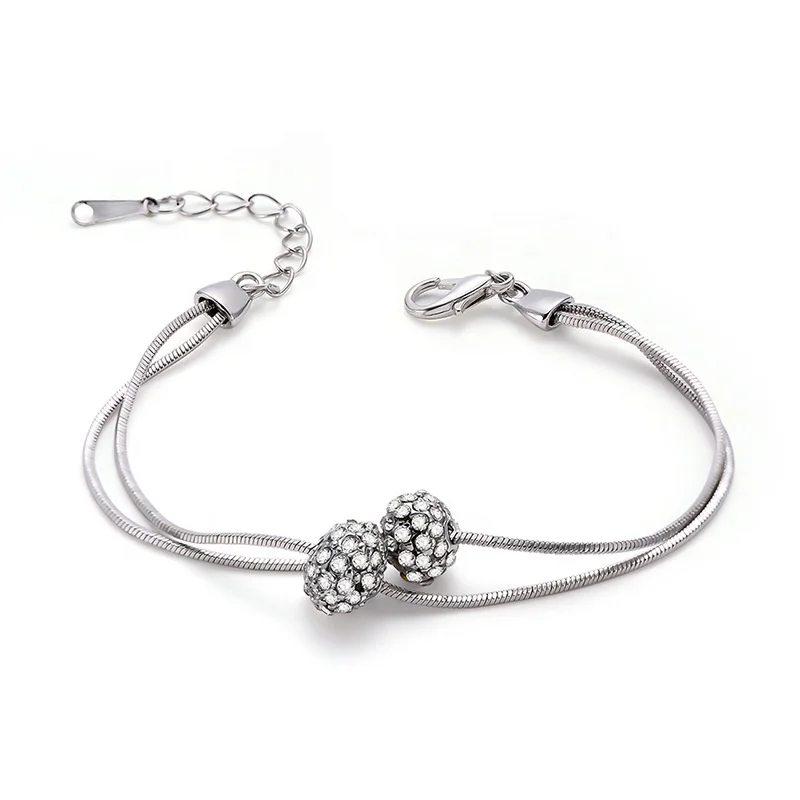 

PUSHI minimalist double wrap rhinestone bracelets silver color adjustable valentine bracelet women