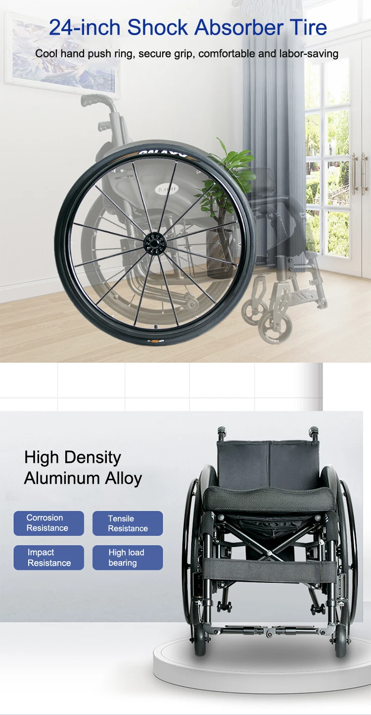 Sport Wheelchair Manual Wheelchair Folding Wheel Chair 24 Inch Aluminum Alloy Rehabilitation Therapy Supplies 4 Inch 12 KG