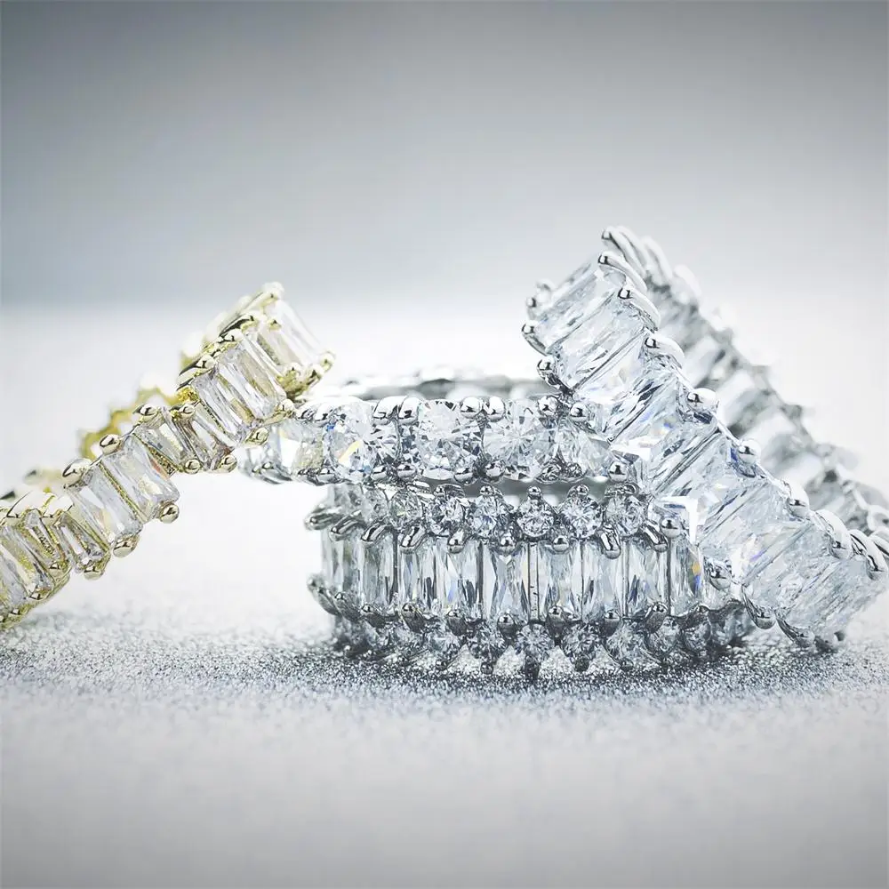 

Round Shape Real Natural Diamonds Eternity Ring Cubic Zircon Wide Single Row Diamond Wedding Band Ring