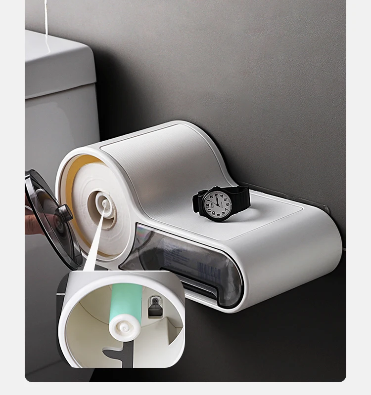 Modern design Multi-functional wall mounted self adhesive plastic toilet paper roll holder water proof toilet paper holder