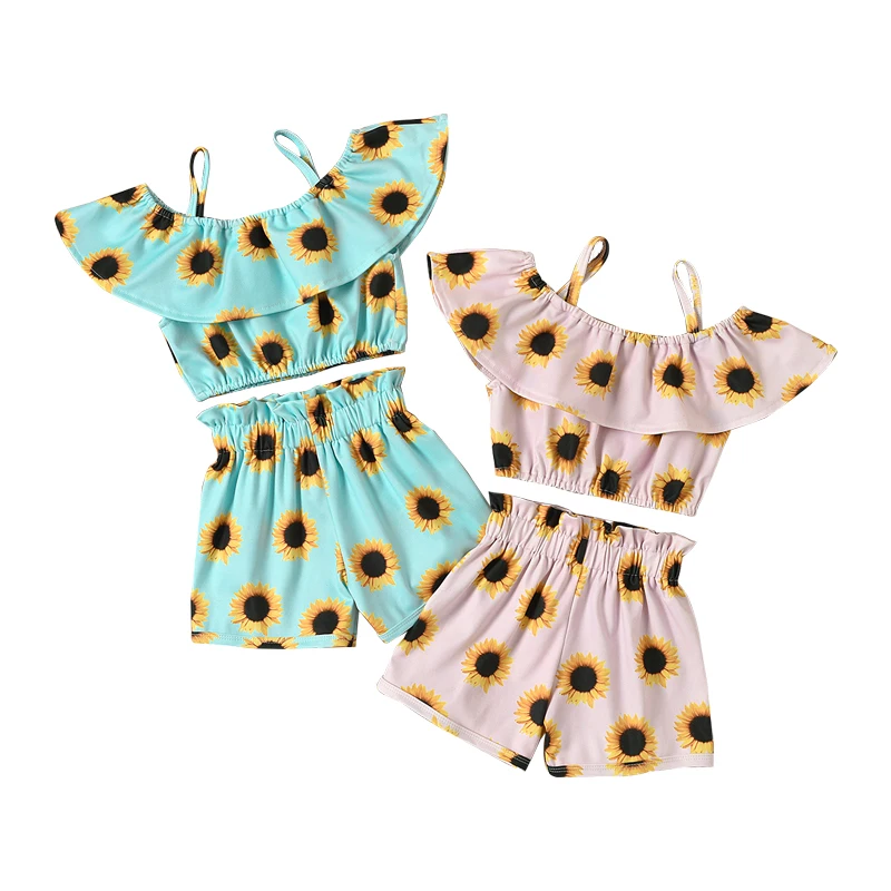 

2021 Summer 6 months baby clothes Girls Printed Cotton Suits Top Shorts Two-piece Sleeveless Baby Suit, Mix color