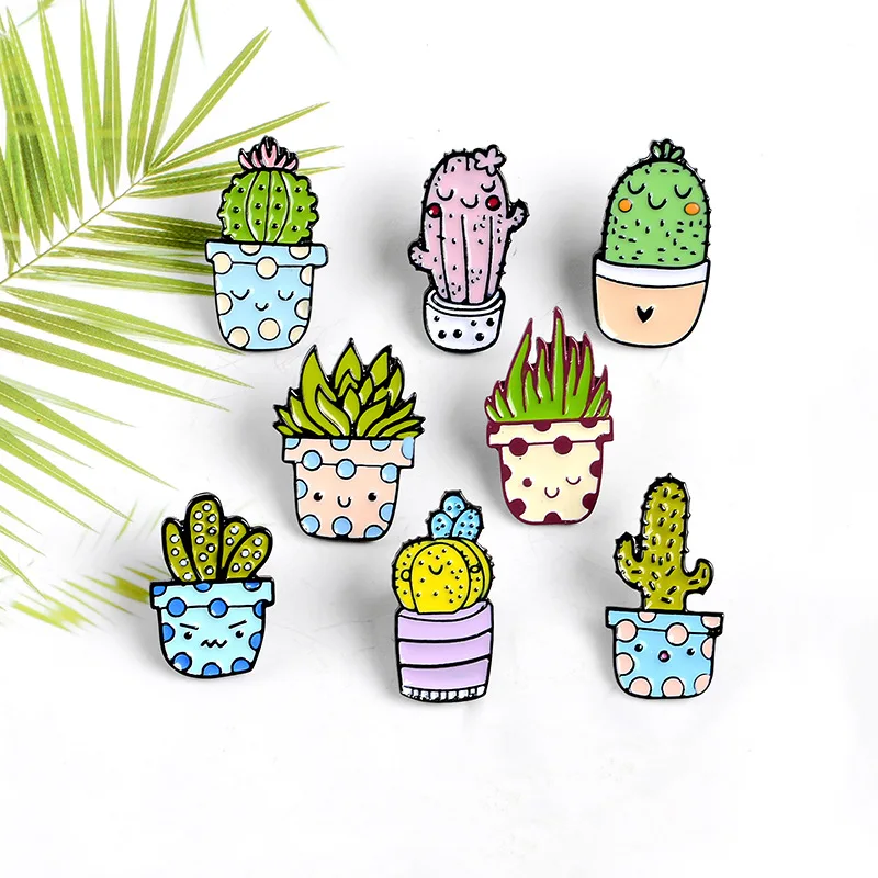 

Cactus Succulents Chlorophytum Potted Plant Brooch Potted Plant Enamel Pins Backpack Clothes Lapel Pin For Friend Of Kid Present