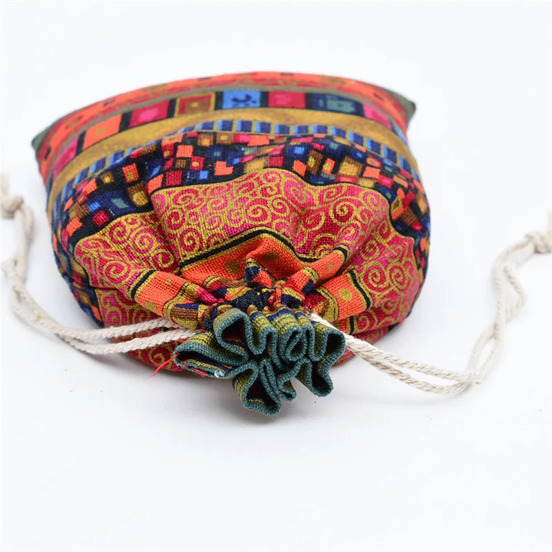 4-Color Ethnic Style Drawstring Pouch Beaded Cotton and Linen Bracelet Storage Bag Empty Sachet Bag for Fragrance Aromatherapy
