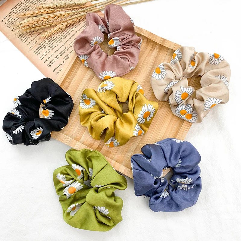 

Girls Pink Daisy Floral Elastic Korean Ponytail Hold Hair bands Hair Accessories Scrunchies For Women