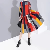 

Autumn New Style Casual Colorful Plaid Patchwork 2020 Women Dresses Elegant Clothing Fashion Designer 5780