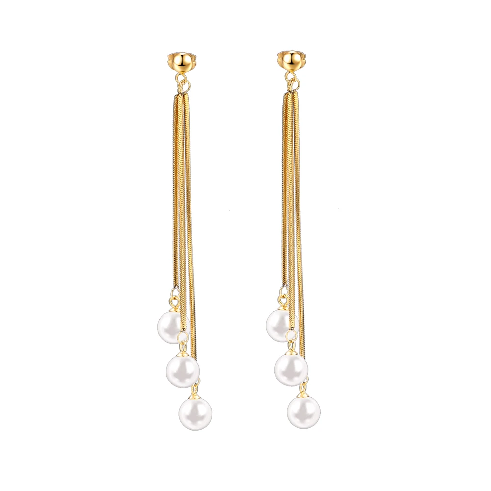 

New Style Stainless Steel Long Tassel Earrings Stainless Steel Pearl Earrings For Women, Steel/gold/customized color