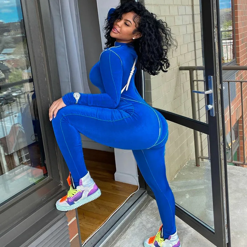 

Patchwork Color Full Sleeve Gym jumpsuit One Piece Sport Jumpsuit Skinny overall Sport fitness jumpsuit Women's Gym Work out, Customized color