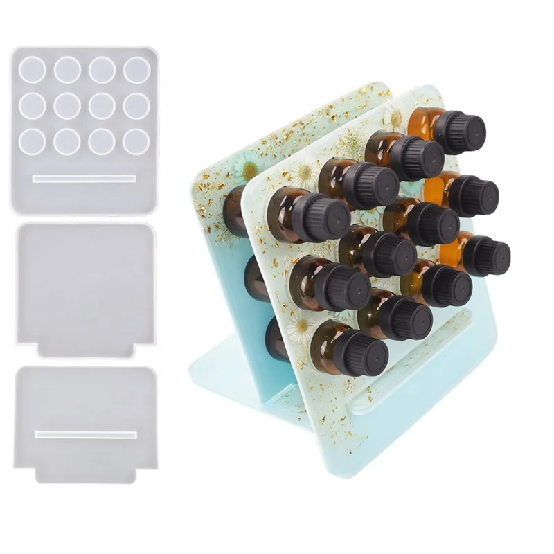 

DIY Crystal Epoxy Resin Mold Essential Oil Storage Rack Bottle Insert Plate Perforated Aromatherapy Oil Rack Silicone Mold, Transparent white