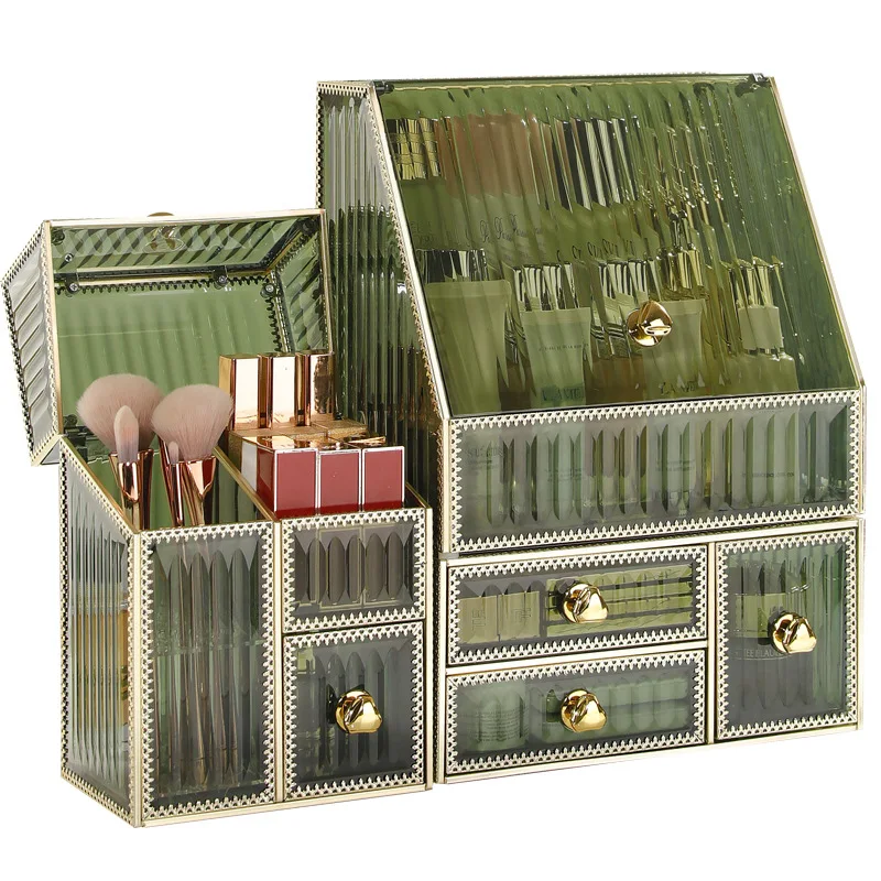 

2022 New Fashion Light Luxury Cosmetic Storage Case Makeup Organizer Desktop Dust-proof Cosmetic Box