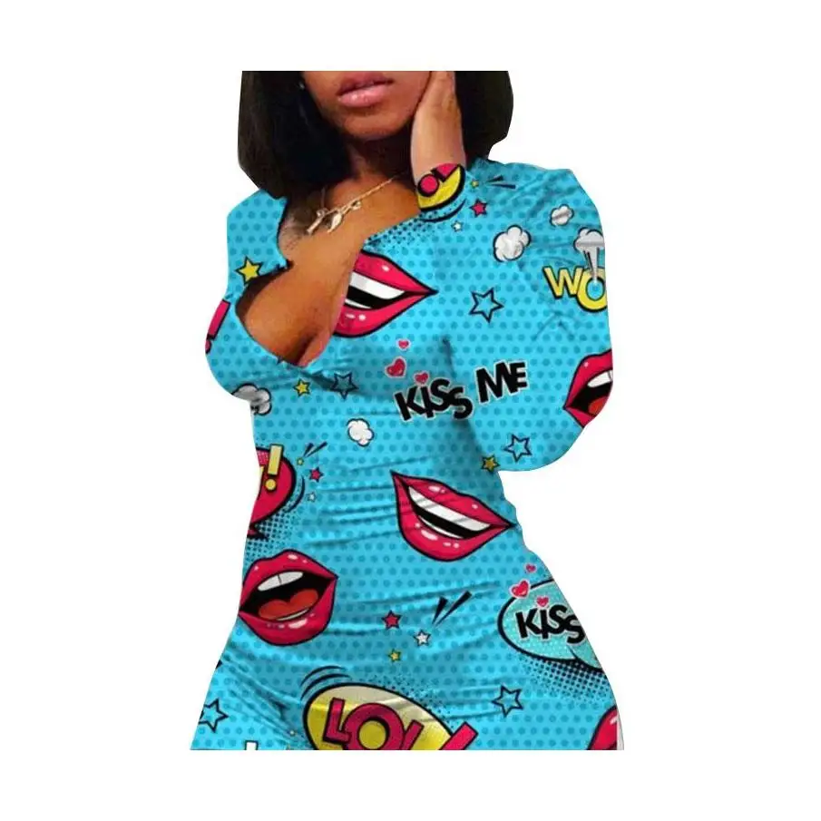 

Women Jumpsuits Sexy Long Sleeve Rompers Ladies V Neck Onesies Print Short Playsuits Skinny Jumpsuit Female Nightwear Sleepwear
