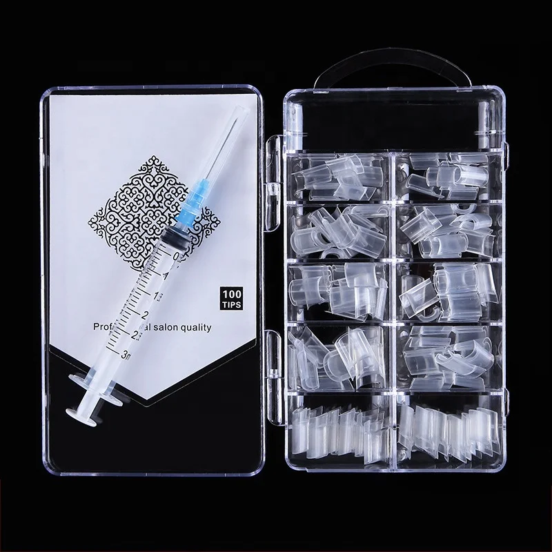 

100 Pcs/Box New Nail Design Inject False Nails&1Pc Syringe#C Water Injection Artificial Hollow Nail, Picture