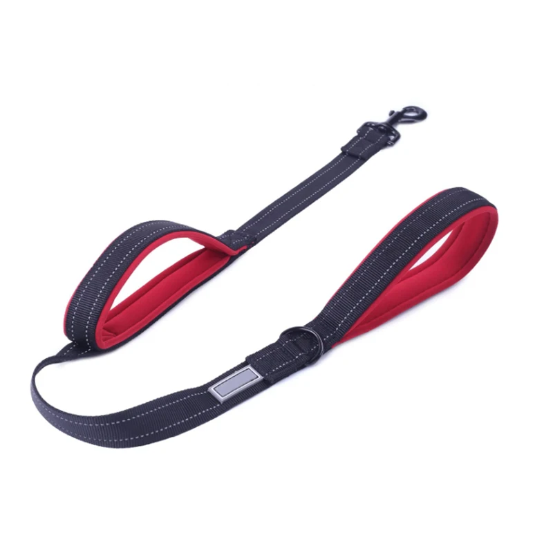 

Padded handle dog leash heavy duty 4ft long double handle leash reflective safety training nylon leash walking lead for dogs, Black