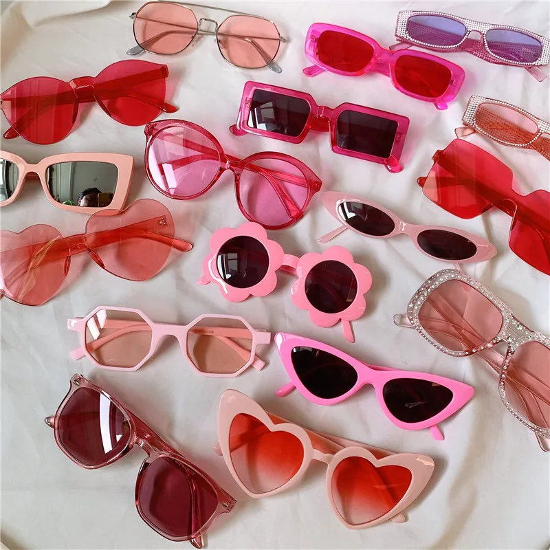 

LBAshades Red trendy retro style cat eye small face sunglasses female round frame red glasses sunglasses