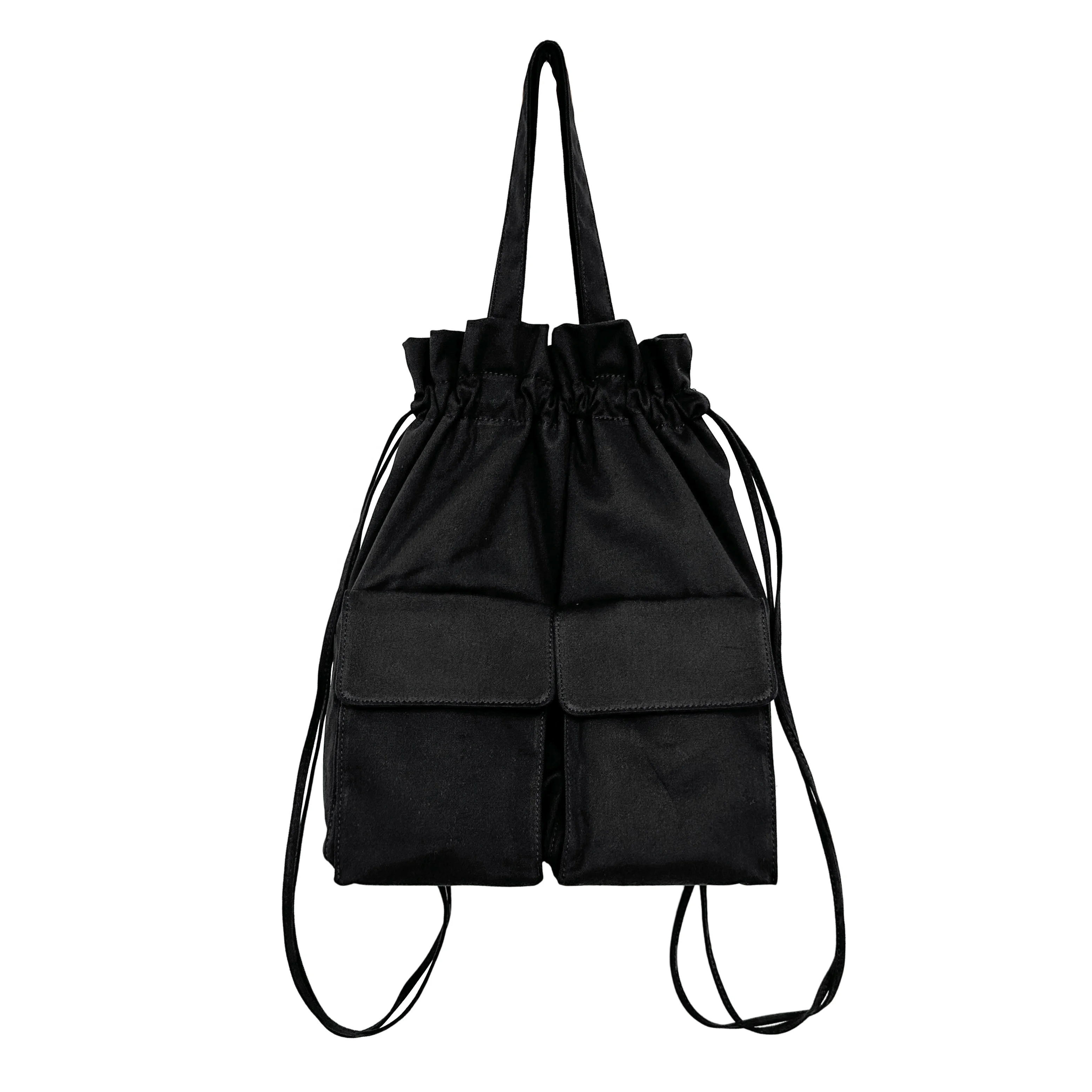 

New Korean version trendy canvas single shoulder bag female niche pleated backpack girls casual large capacity tote bag