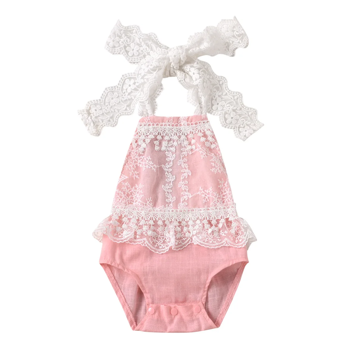 

Cute Baby Girls Lace Up Triangle Romper Infant Comfort Lace Backless Romper