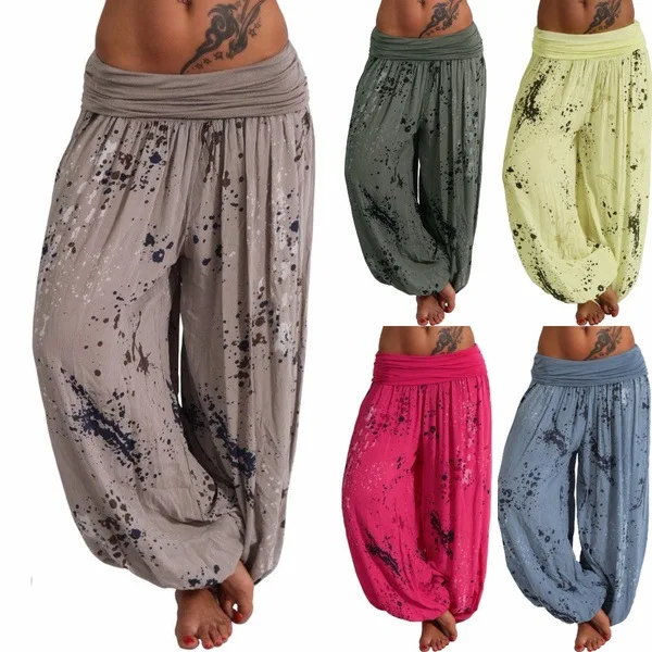 

JIANGYI Free Shipping Women Casual Loose Yoga Pants Print Trousers Baggy Boho Aladdin High Waist Sport Harem pants women, Customized colors