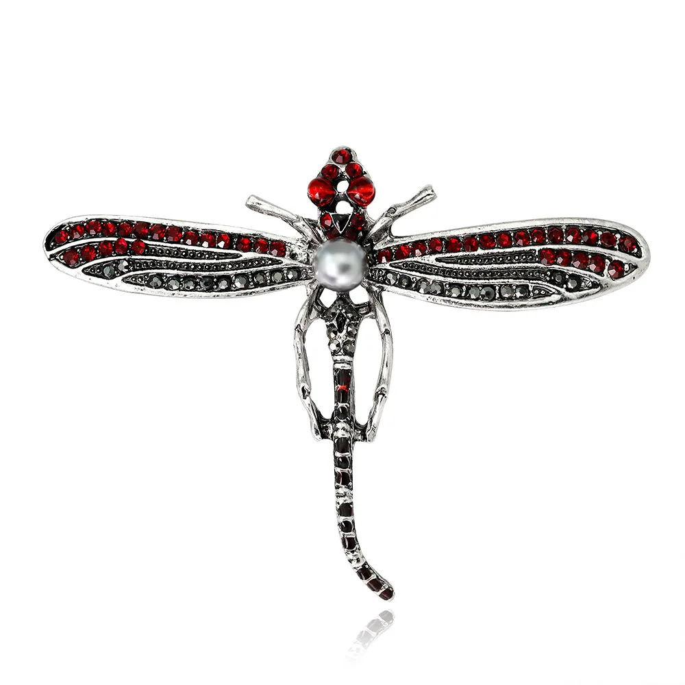 

New Arrival Personality Dragonfly Insect Pearl Crystal Brooches For Women Girl Corsage Jewelry Gifts Charm Accessories