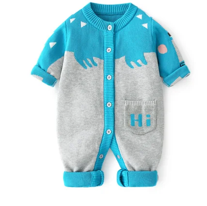 

New cartoon pure cotton double-layer thickened baby one-piece warm newborn sweater baby climbing suit