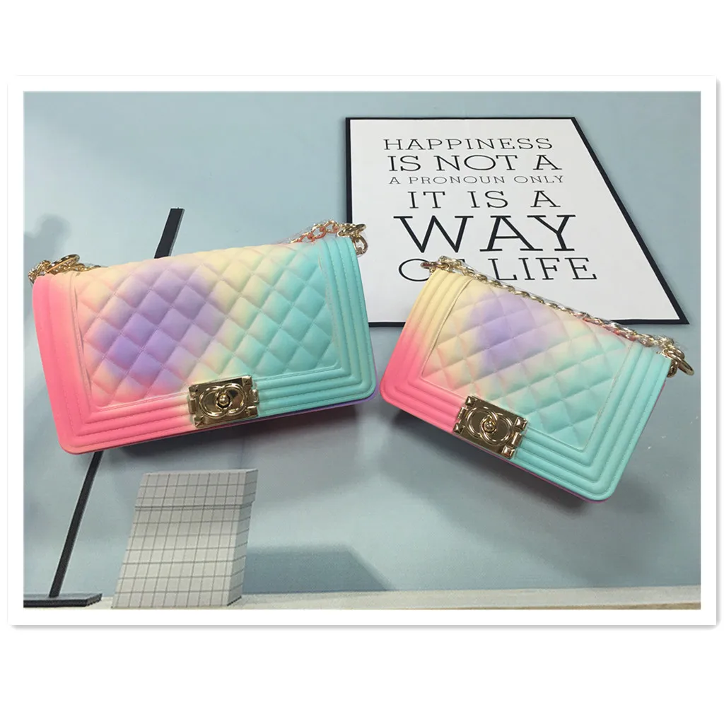 

2020 hot sale fashion lady luxury colorful rainbow handbag big small one pvc women jelly purse set, As the picture show