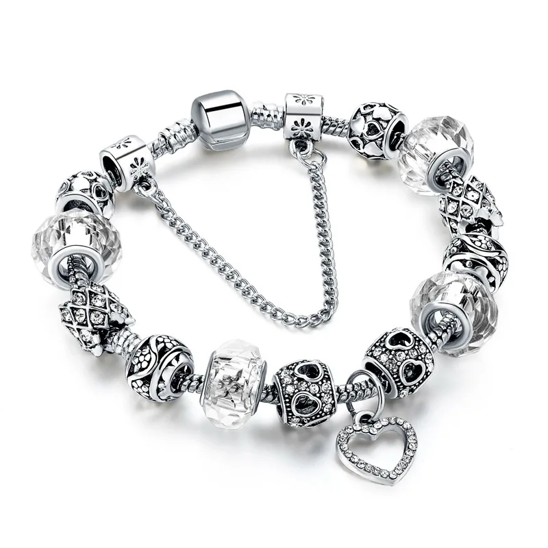 

HOVANCI European Black Rhinestone Heart Bracelets Bangles Crystal Glasses Beaded Charm Bracelet For Girls