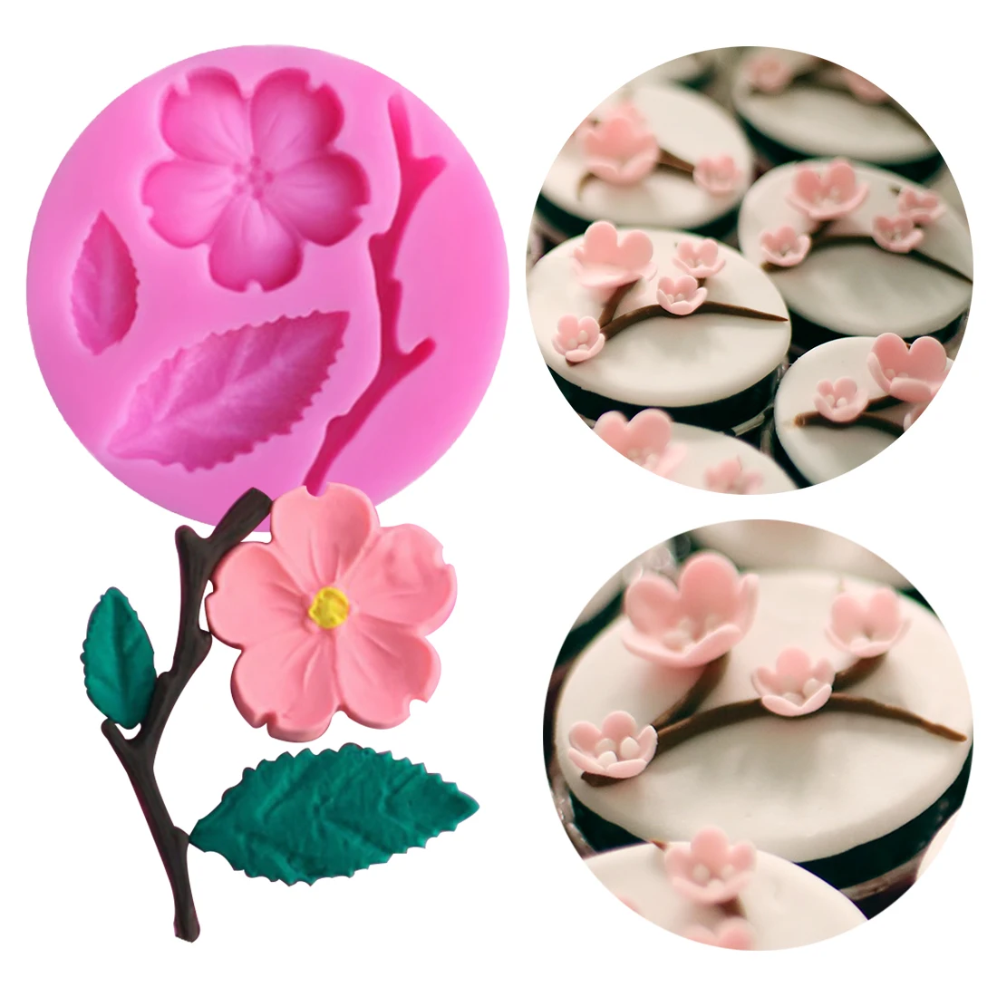 

Peach Blossom Branch Leaf Shape Handmade Soap Mold Jelly Pudding Mold Kitchen Accessories, As photo