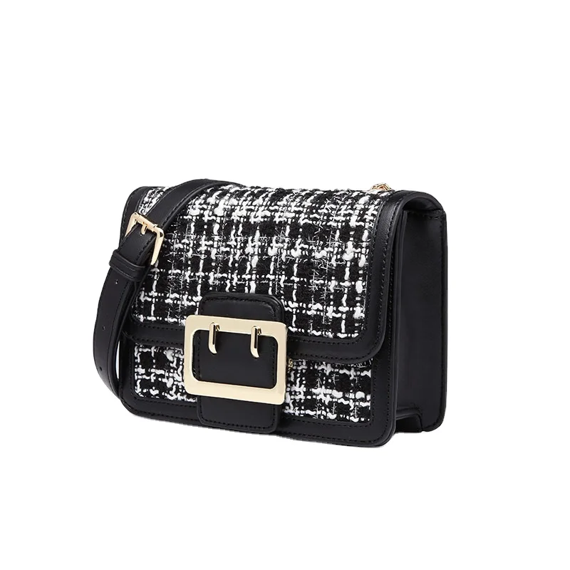 

Custom black white fashion chain shoulder bag diagonal package small fragrant wind sling bag