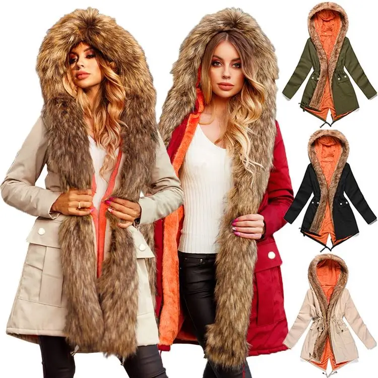 

2021 the most fashionable commodity hoodie coat winter fur lambwools long coat for women