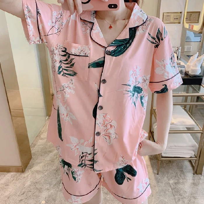 

Top quality Fashion 2 Piece Set Big Size Sleepwear Sexy Female Pajamas