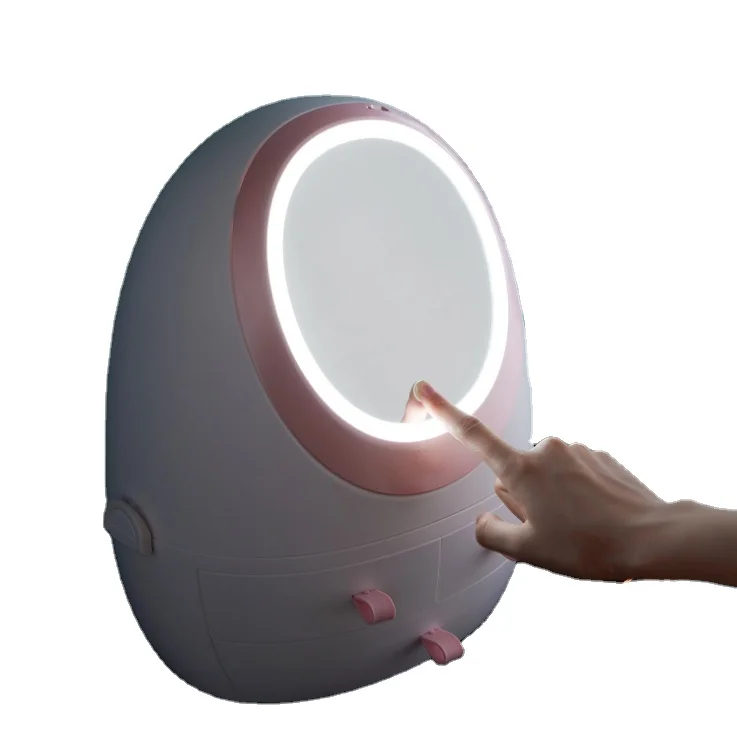 

Amazon wholesale LED Adjustable Light Vanity Mirror Cosmetic Makeup Mirror storage Box Desktop, Pink