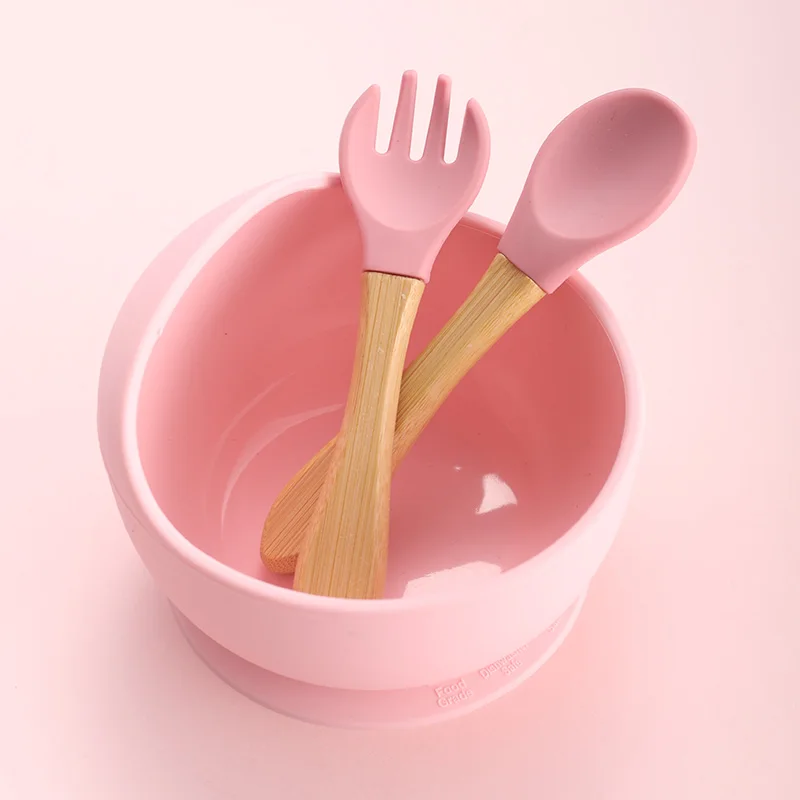 

LD-BSP 100% food grade silicone baby feeding soup bowl and spoon fork set