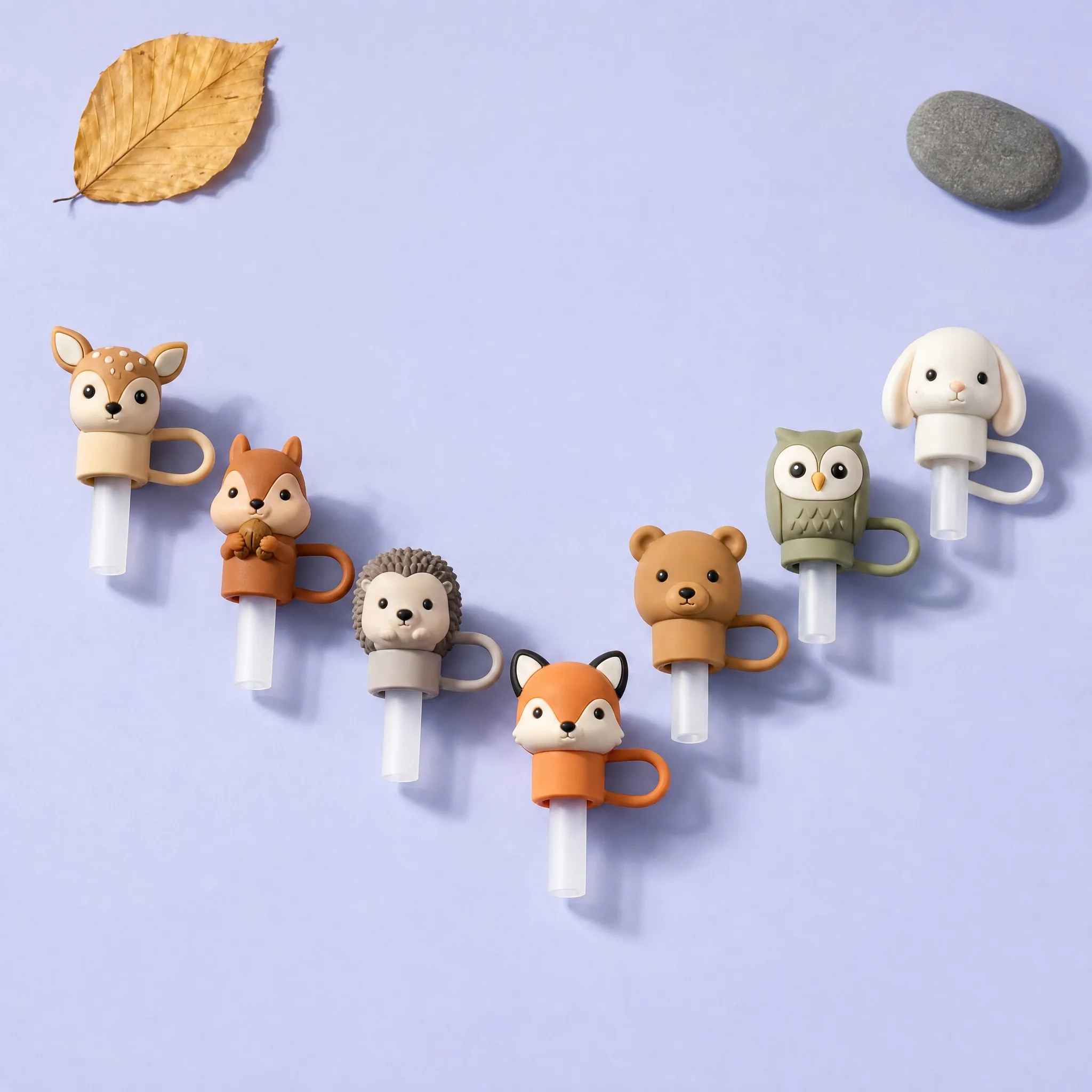 Woodland Animals Silicone Straw Toppers 7 Styles Lineup for Stanley 10mm Straws