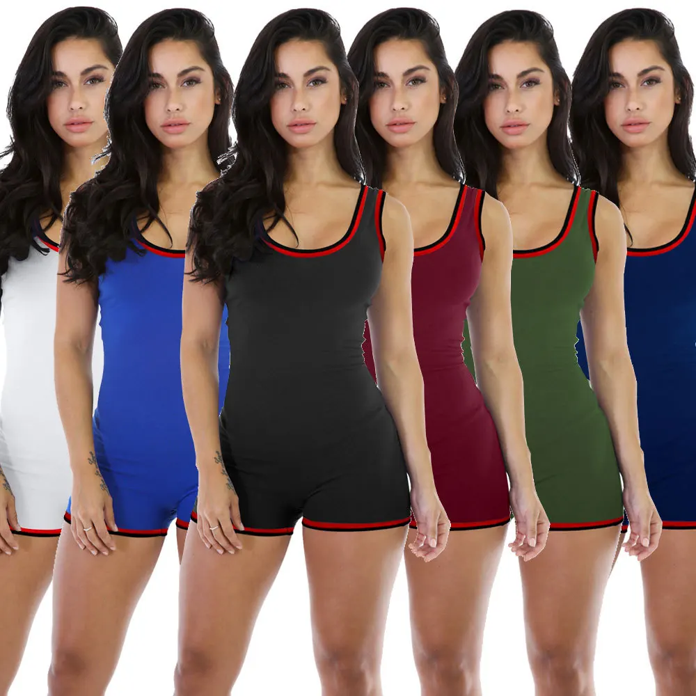

Lady Rompers Plain Color Yoga Wear Sleeveless Bodycon Sexy One Piece summer Women Jumpsuits, Picture shows