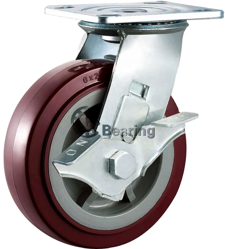 

Heavy duty caster wheel swivel with side lock PU plastic metal hand cart vintage wheel 6 inch, Black