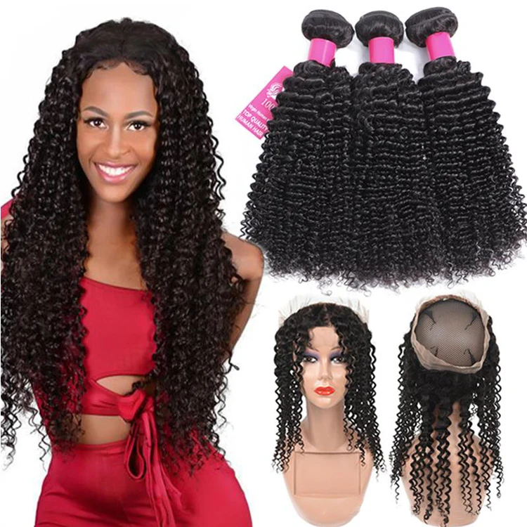 

Lsy 10A Grade Kinky Curly Human Hair 3 Bundles and Closure 360 Frontal, Tuneful Brazilian Hair 360 Frontal Closure with Bundles