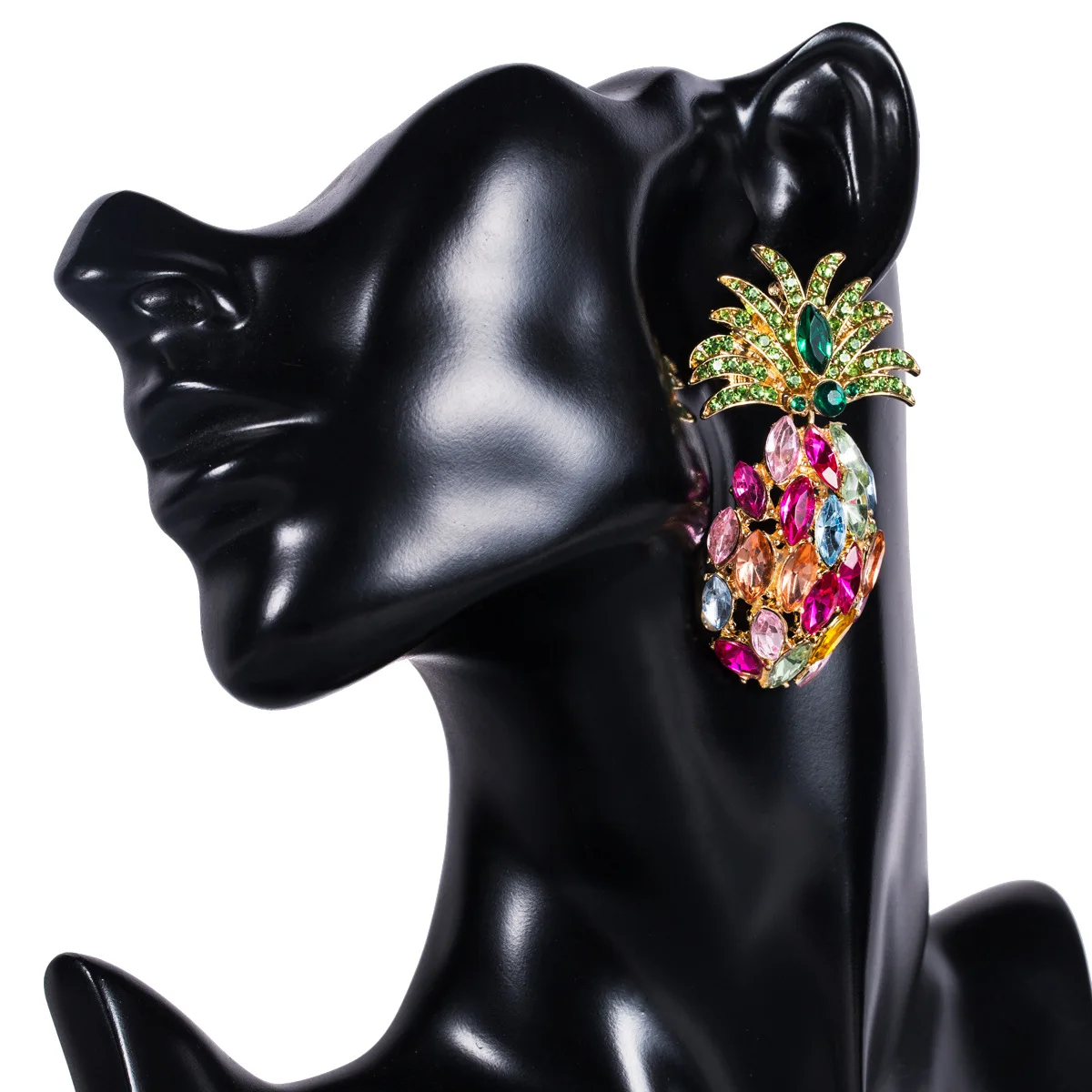 

European and American Summer Tropical Fruit Pineapple Acrylic Colorful Crystal Rhinestone Earrings for Women Girls