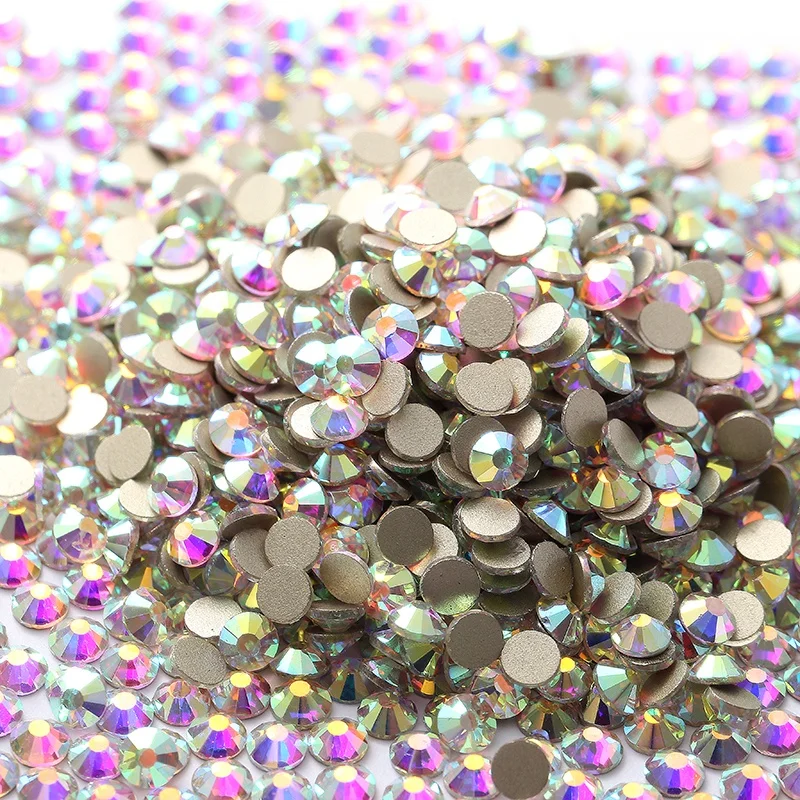 

Wholesale crystal AB glass rhinestone gold bottom Flatback rhinestone nails supplies salon Factory direct sale
