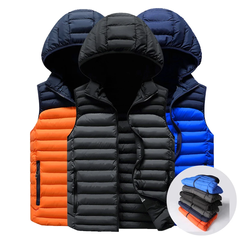 

OEM ODM Custom Logo Men Down Vests Winter Jackets Hooded Mens Gilet Puffer Vest Jacket
