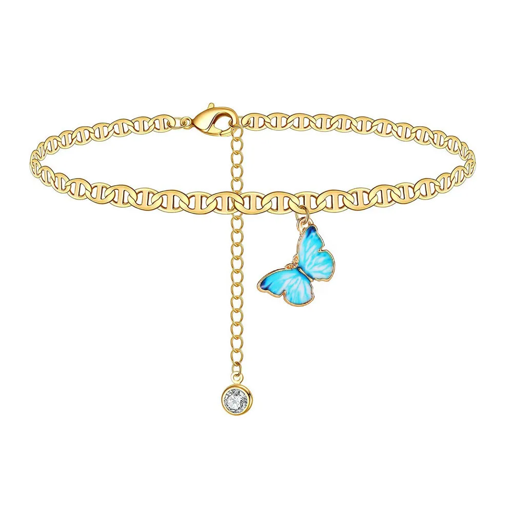 

Butterfly Pendant Silver Delicate Anklets Summer Beach Chain Anklet Women Accessories Blue Butterfly Gold Link Anklet