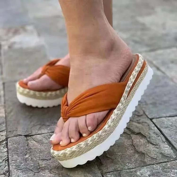 

sandals 2021 women Summer fashion hemp rope clip toe thick bottom flip flop EVA soft bottom everyday flat bottom beach slippers