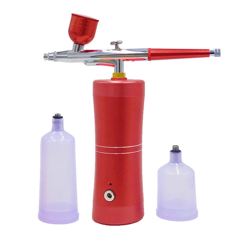 

Cordless portable single action airbrush compressor with mini airbrush gun, Red, pink, black, can be customized