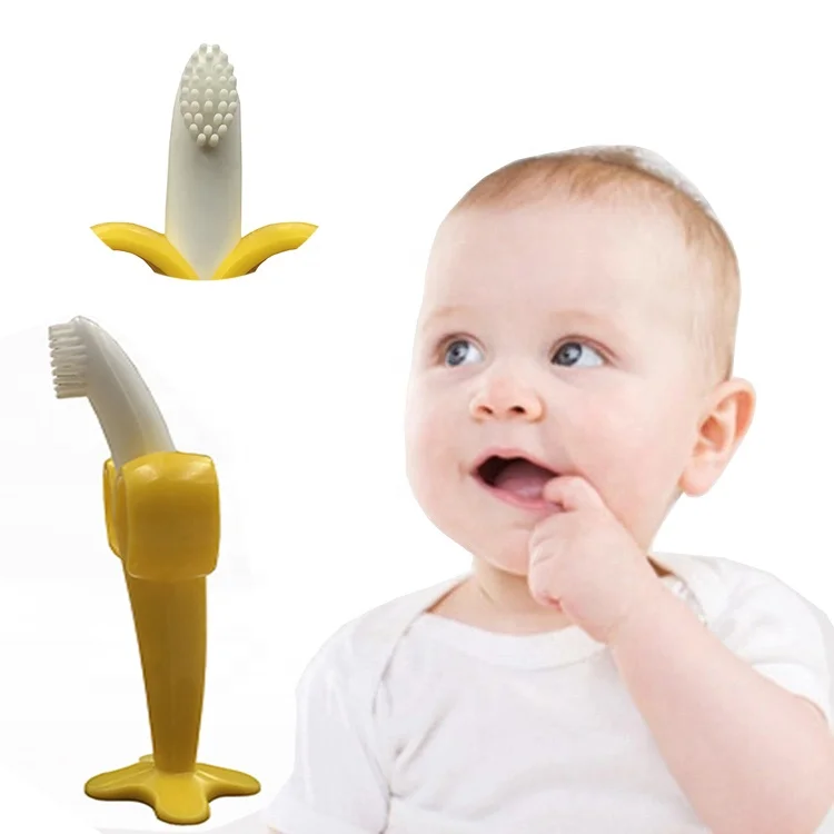 

Creative Cute Soft Safety non-toxic baby toothbrush set baby cute toothbrush, Yellow+white