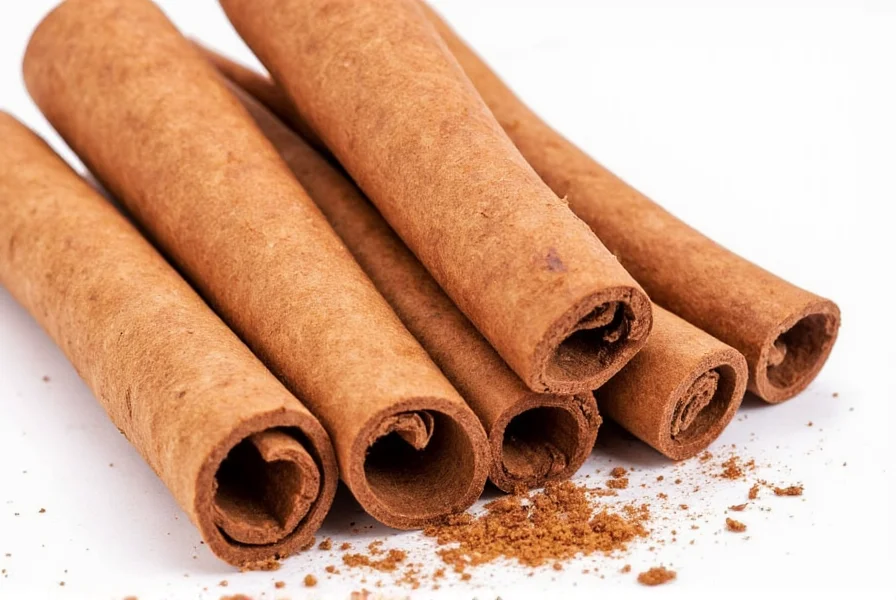 Close-up view of cinnamon sticks and ground cinnamon with measuring spoons showing precise portions for calorie counting