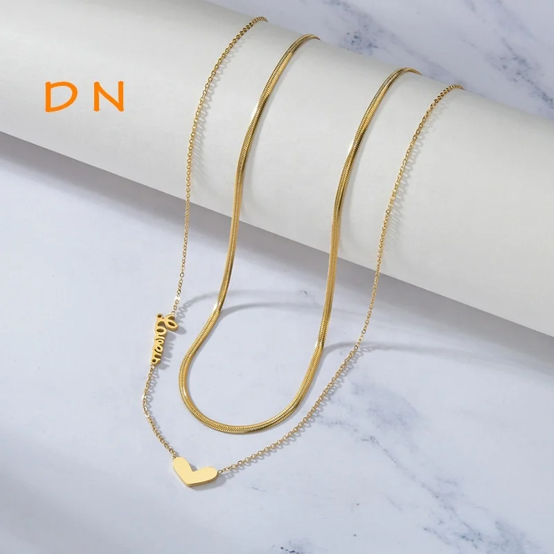 

Dina Vintage Initial Korean Gold Filled Jewelry Snake Necklace Letter Love Double Layered Necklace Stainless Steel Jewelry Women, Gold,silver,rose gold