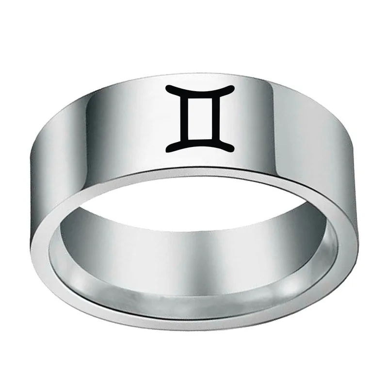 

12 Zodiac Ring Aries Taurus Gemini Cancer Virgo Libra Scorpius Sagittarius Capricornus Wedding Stainless Steel Rings Jewelry, Picture