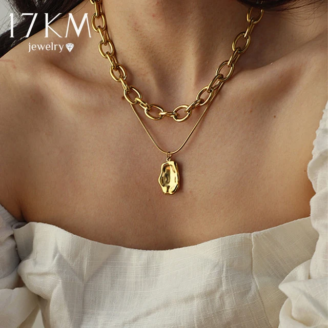 

vintage necklace on neck Gold chain Women's jewelry layered accesories for girls clothing aesthetic Gifts fashion Pendant 2021, Gold plated