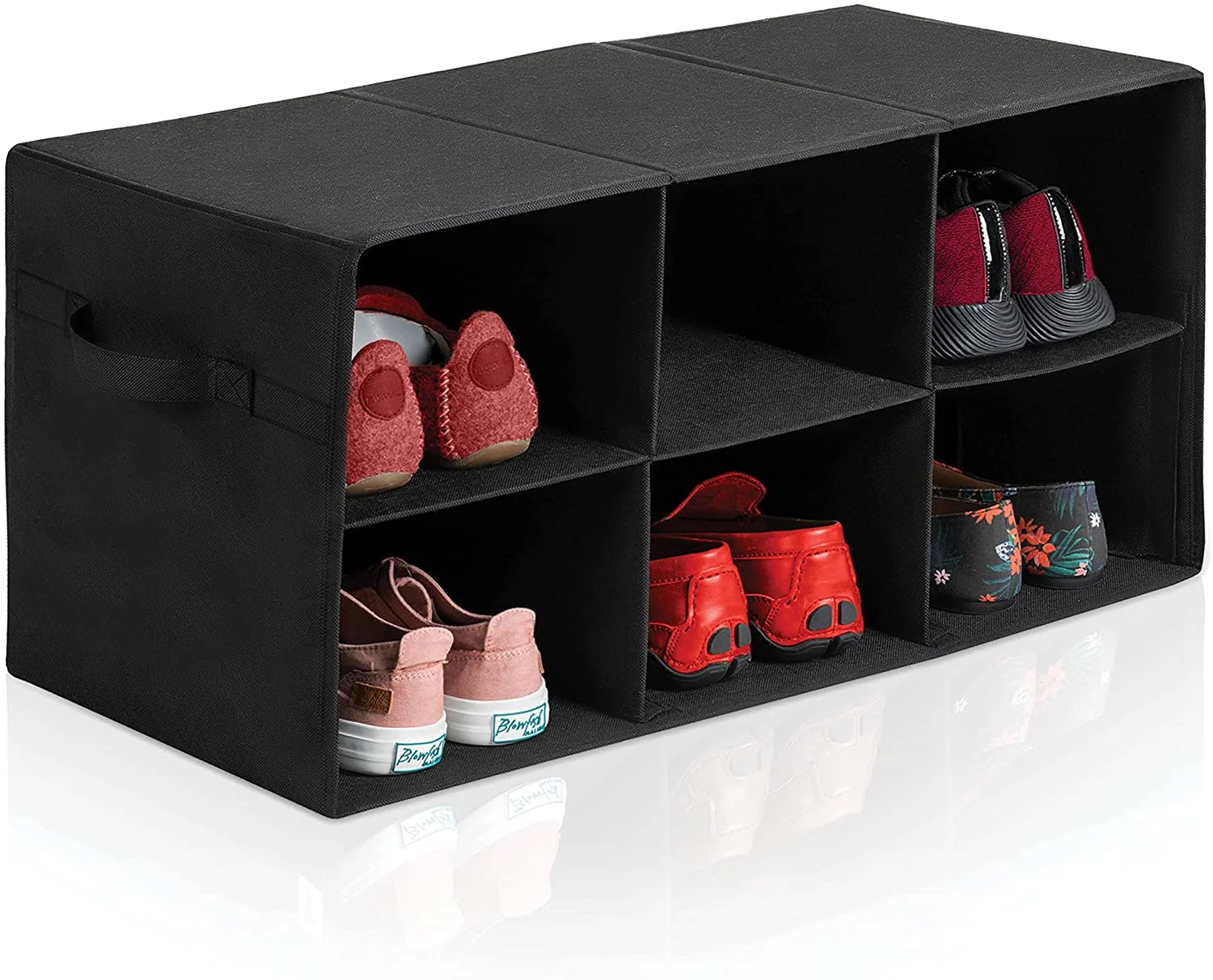 

4008103 Non Woven Under Bed Closet Modular Foldable Stackable Freestanding Slots Storage Shoe Boxes Organizer with Handle, Black