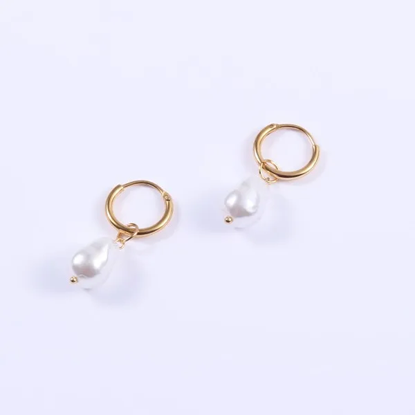 

Hot Selling Hypoallergenic Stainless Steel Hoop Pearl Pendant Drop Earrings