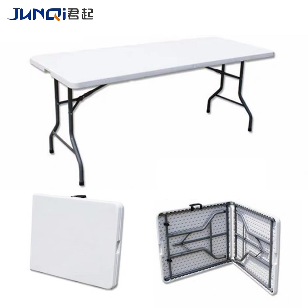 
Wholesale cheap rental hotel restaurant dining catering white HDPE 6ft round retangular plastic folding table for wedding event 
