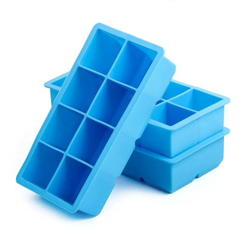 

8 large square ice cube ice tray ice box pudding jelly chocalate cake mold red blue black green, As picture